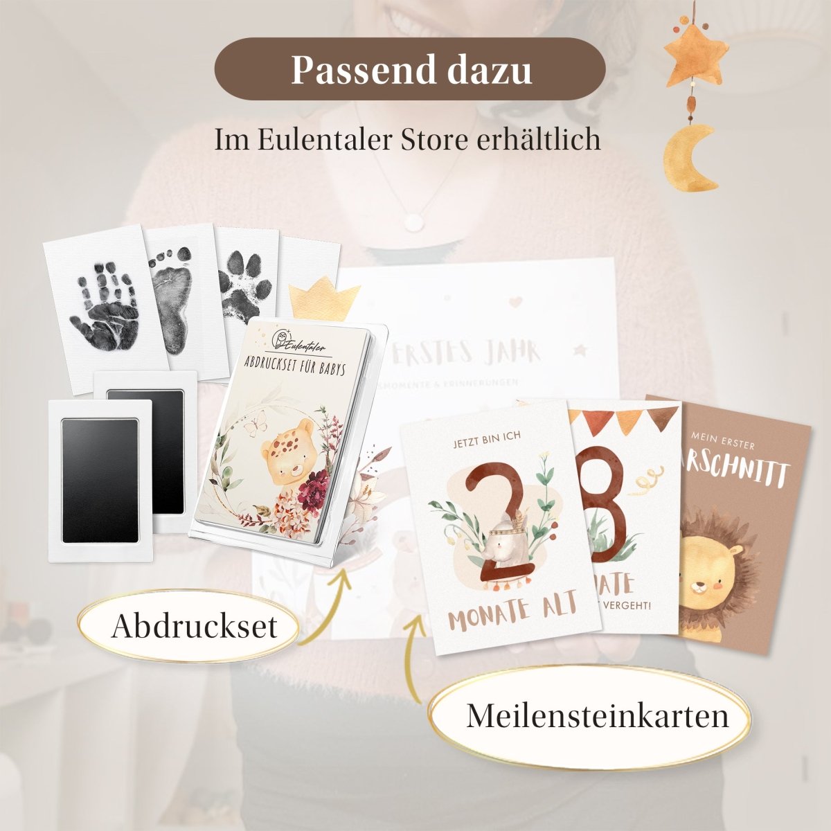 Babytagebuch – Passende Ergänzungen wie Abdruckset und Meilensteinkarten, im Eulentaler Store erhältlich, für wertvolle Erinnerungen.