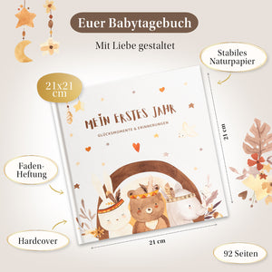 Babytagebuch 'Mein erstes Jahr' – Ein liebevoll gestaltetes Tagebuch aus stabilem Naturpapier mit 92 Seiten, ideal zur Dokumentation der schönsten Momente deines Babys.