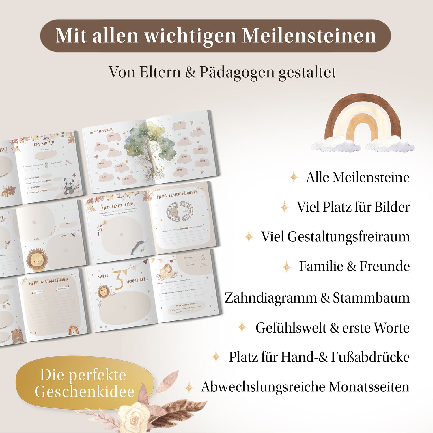 Erinnerungsalbum – Mit allen wichtigen Meilensteinen, von Eltern und Pädagogen gestaltet, das perfekte Geschenk für bleibende Erinnerungen.